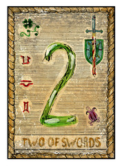 Poster - The old tarot card. Two of Swords.