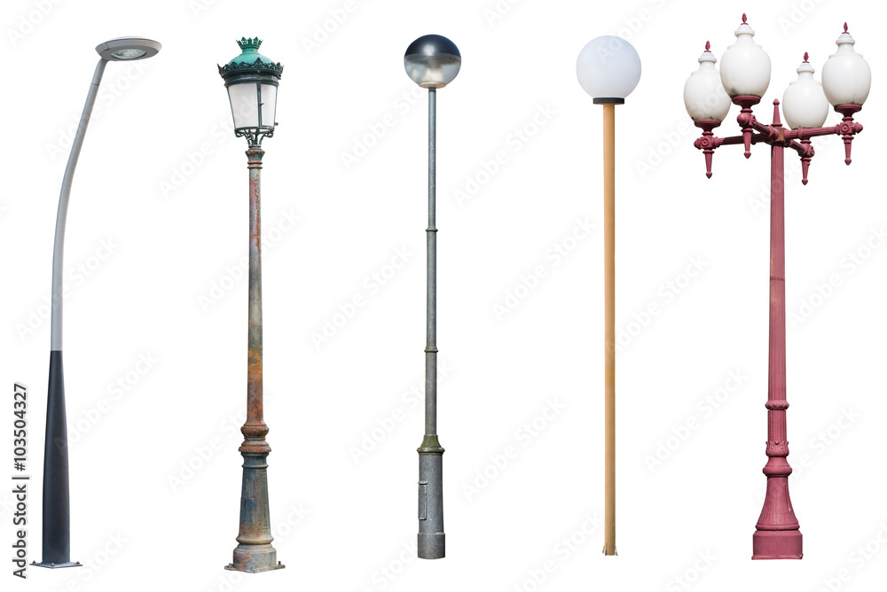 street light poles isolated on white background - obrazy, fototapety, plakaty 