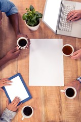 Poster - Business people using technologies while holding coffee cups 