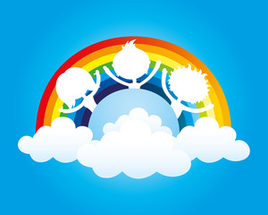 Sticker - Silhouettes of happy friends on the background of the rainbow.