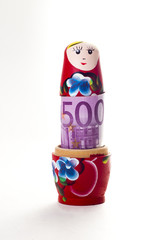 Wall Mural - Babushka doll with 500 euro banknote inside