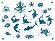 Ocean fishes icon set