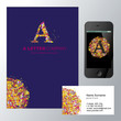 Шаблон фирменного знака А-компании. Корпоративный стиль для компании на букву A: логотип, визитная карточка, визитка, обложка буклета или фирменная папка, веб-иконка для мобильного приложения.