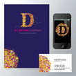 Шаблон фирменного знака Д-компании. Корпоративный стиль для компании на букву Д: логотип, визитная карточка, визитка, обложка буклета или фирменная папка, веб-иконка для мобильного приложения.