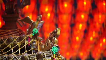 Wall Mural - HD video of Taiwan buddhist temple ornament in front of Thousand of Chinese red lanterns background