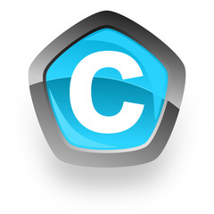 Poster - copyright blue metallic chrome web pentagon glossy icon