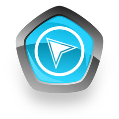 Poster - navigation blue metallic chrome web pentagon glossy icon