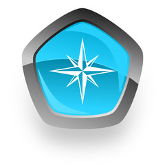 Poster - compass blue metallic chrome web pentagon glossy icon