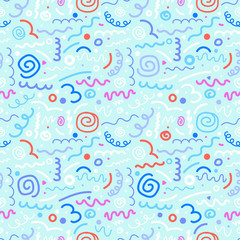 Poster - Different hand-drawn doodle elements pattern. Abstract seamless