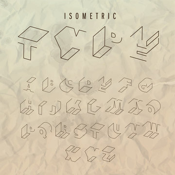 Isometric outline alphabet 