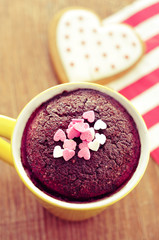 Poster - chocolate mug cake and heart-shaped cookie, filtered