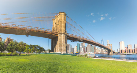 Wall Mural - Brooklyn bridge with New York downtown on background