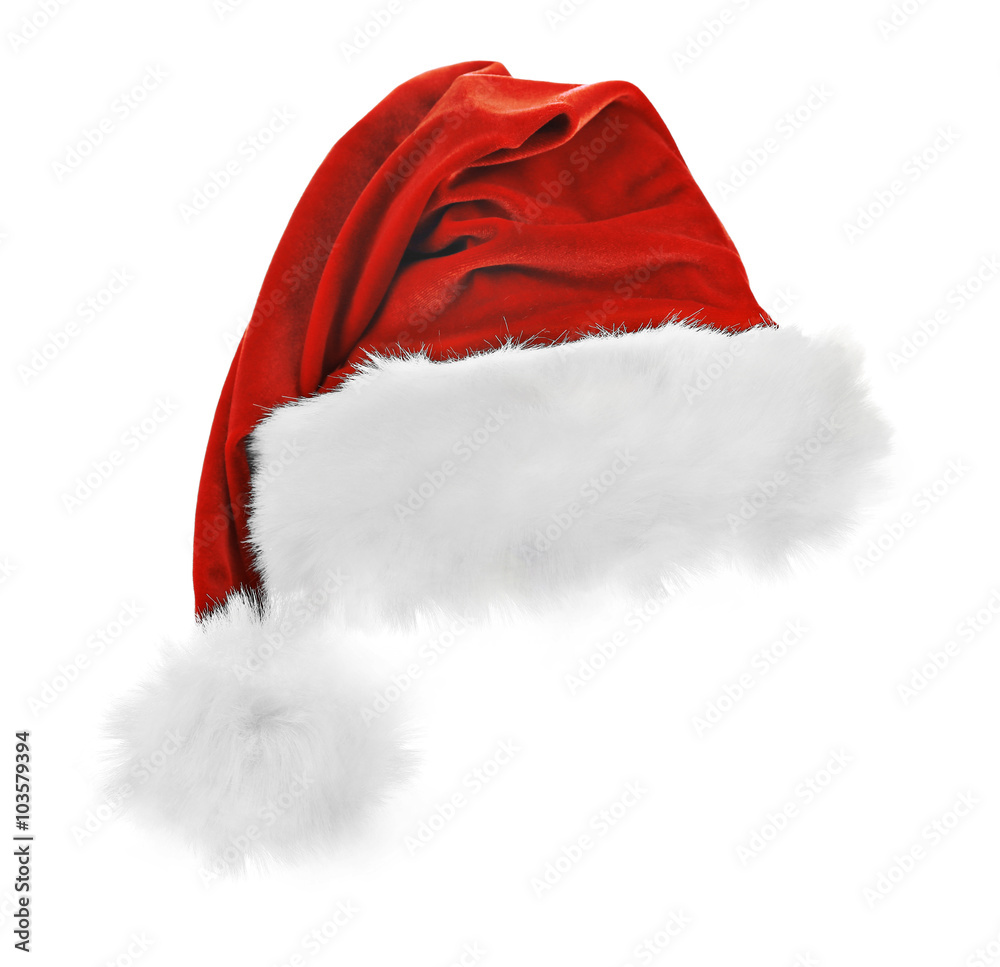 Santa Claus red hat isolated on white background, close up