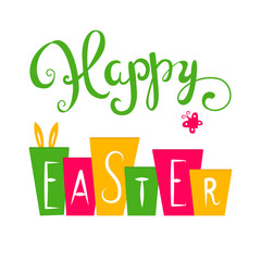 Wall Mural - Happy Easter card. Easter hand lettering. Hand calligraphy Happy Easter.