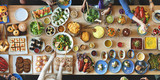 Fototapeta Uliczki - Brunch Choice Crowd Dining Food Options Eating Concept