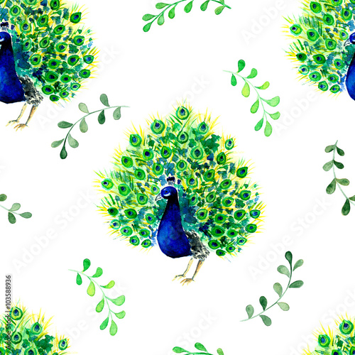 Stoffe zum Nähen Seamless pattern with watercolor peacocks