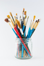 Artist Paint Brushes In A Glass Jar