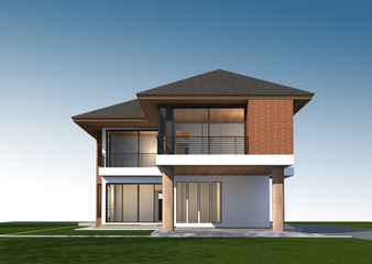 Fototapete - 3D render of tropical house with clipping path.