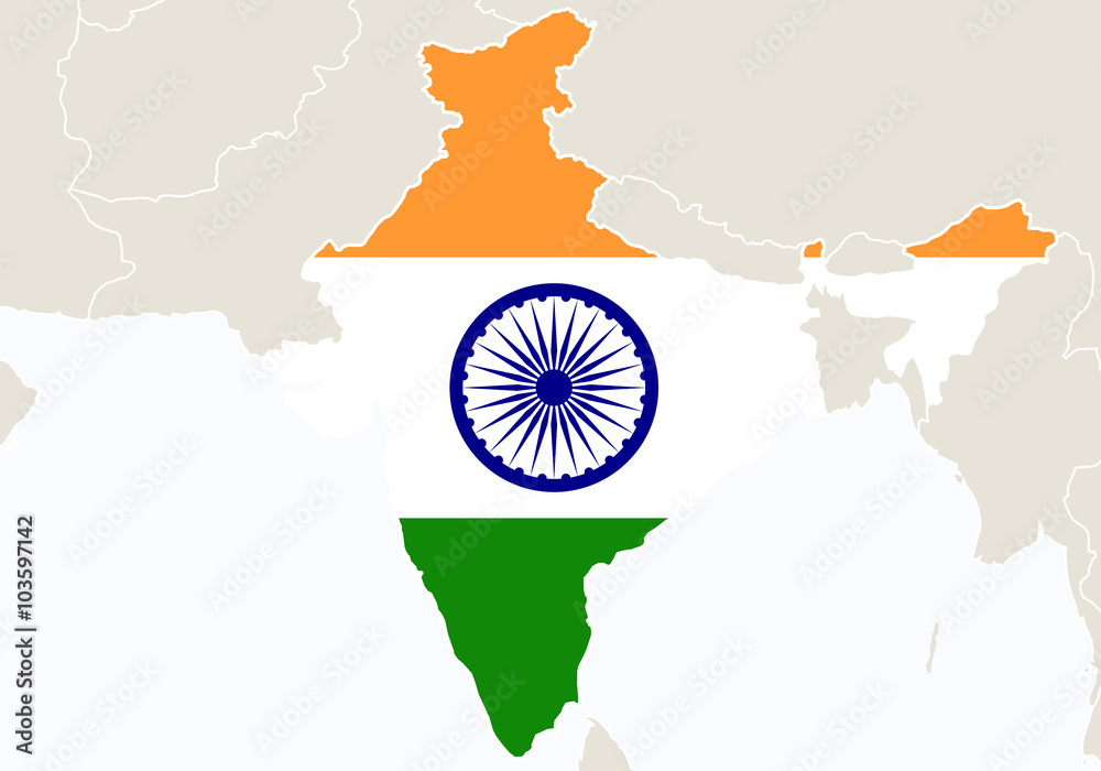 Asia with highlighted India map. Stock Vector | Adobe Stock