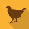 Icon chicken in brown color on an orange background with long shadow