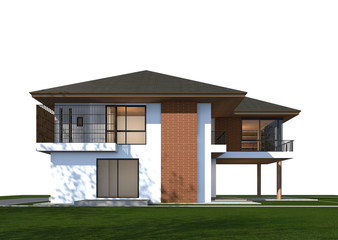 Poster - 3D render of tropical house with clipping path.