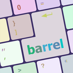 Poster - barrel word on keyboard key, notebook computer vector illustration