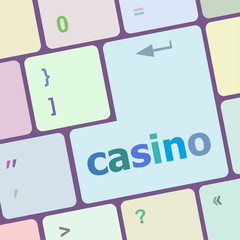 Poster - casino word on keyboard key, notebook computer button vector illustration