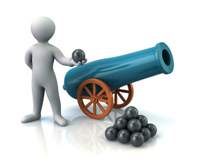 Wall Mural - Illustration of man and artillery gun