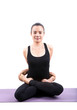 © stockphoto mania - portrait of asian woman wearing black body suit sitting in yoga