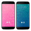 Smartphone black with polygonal pink and blue locked home screen