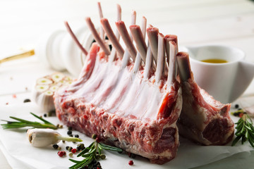 Canvas Print - Fresh lamb ribs with spices and herbs