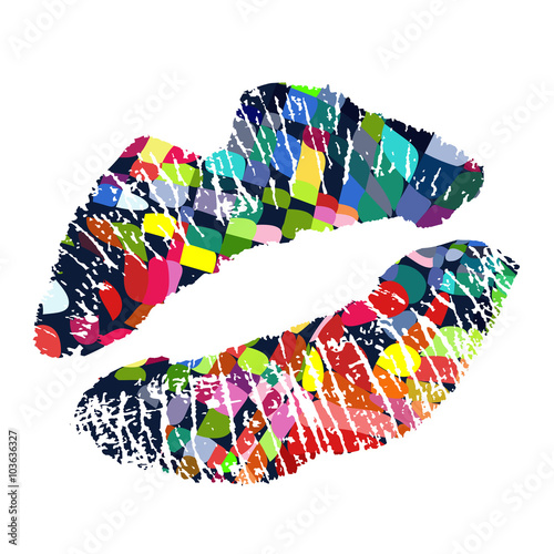 Plakat na zamówienie Lipstick kiss on white background. Vector.