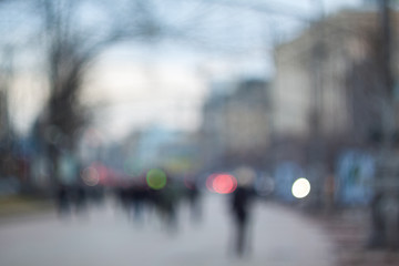 Blurry lights. Evening city bokeh. Defocused cityscape.