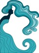 Vector silhouette of a woman with long hair and a long dress like a wave