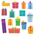 Set of colorful gift boxes on white background. Vector version.