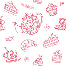 Seamless Tea Party Vector Pattern Background