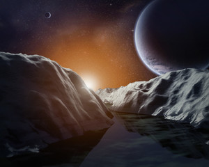 Wall Mural - Sunrise on alien planet