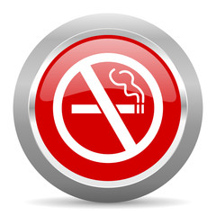 Poster - no smoking red metallic chrome web circle glossy icon