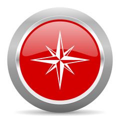 Poster - compass red metallic chrome web circle glossy icon