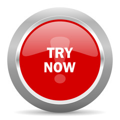 Poster - try now red metallic chrome web circle glossy icon
