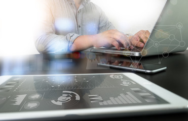 Fototapete - designer working digital tablet and computer laptop with smart p