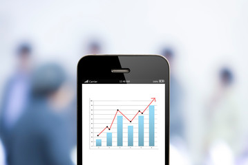 Poster - close up mobile phone with analyzing graph,planing,business succ