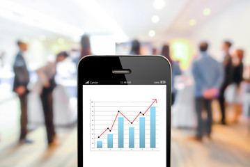 Poster - close up mobile phone with analyzing graph,planing,business succ