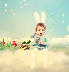 Wall Mural - Toddler girl with Easter theme