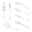 Hand drawing arrow set decorated feathers and leaves