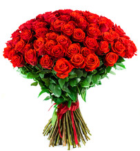 Bouquet Of 101 Bright Red Rose On A White Background