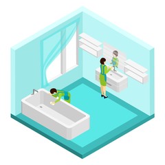 Wall Mural - People Cleaning Bathroom Illustration 