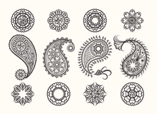 Henna Tatoo Paisley Icons Set