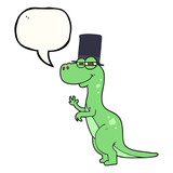 Fototapeta Dinusie - speech bubble cartoon dinosaur wearing top hat