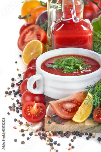 Obraz w ramie Domestic tomato soup with herbs and spices